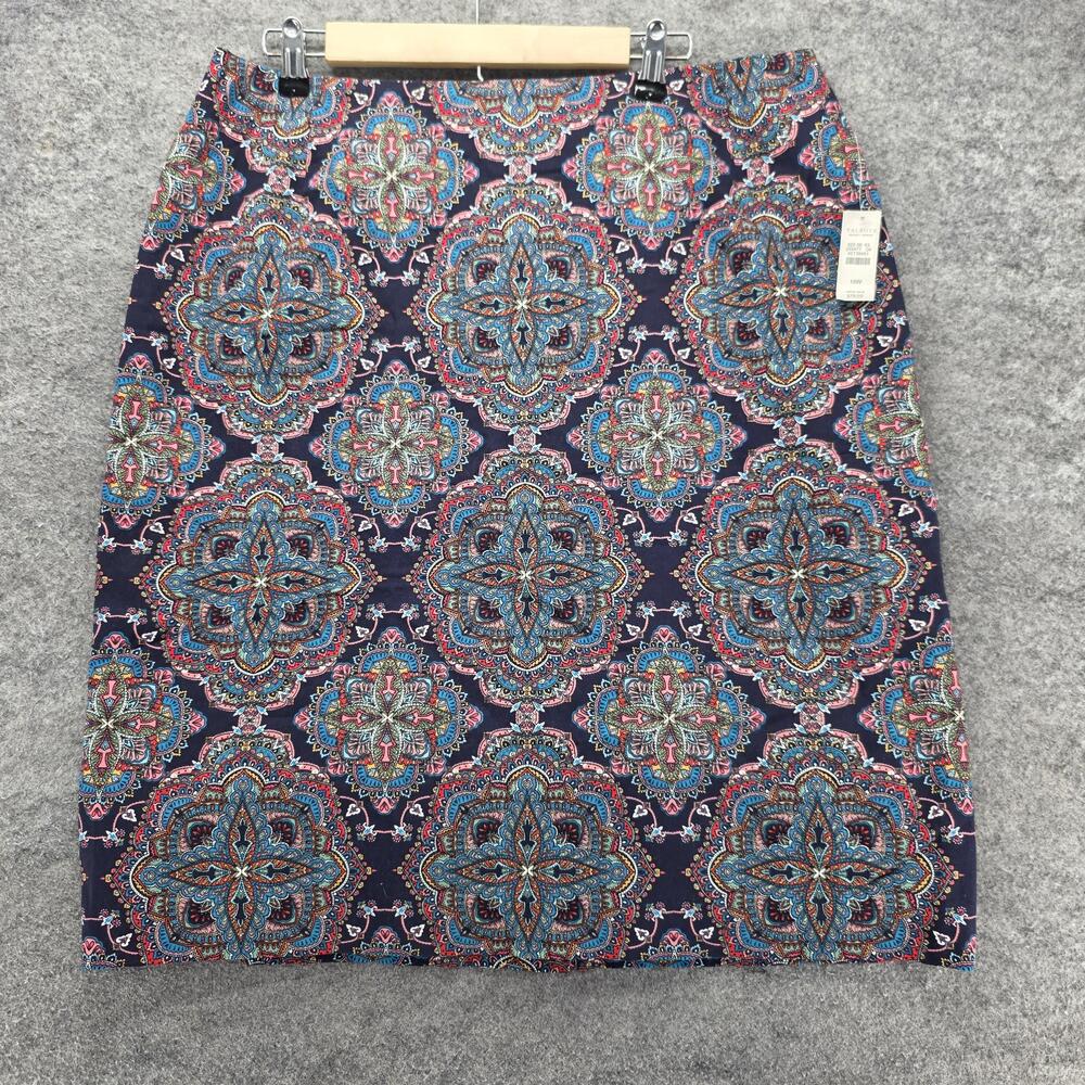 Talbots Skirt Womens 16W Blue Knee Length Straight Pencil Geometric Lined
